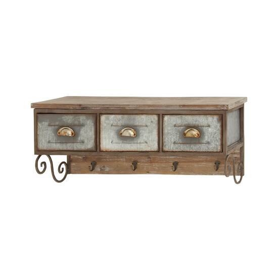 Brown Wood Farmhouse Wall Shelf, 13" x 38" x 10"